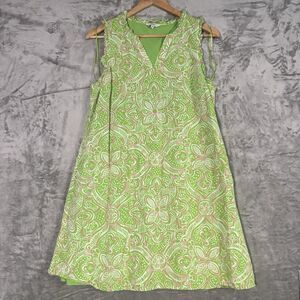 Crown & Ivy Medallion Ruffle Shift Dress Medium Pink Green Coastal Preppy Resort